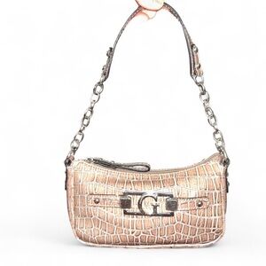 Guess Croc-Embossed Beige Shoulder Bag